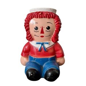 Vintage Raggedy Andy Vinyl Piggy Bank Play Pal Plastics Bobbs-Merrill Co USA 7in